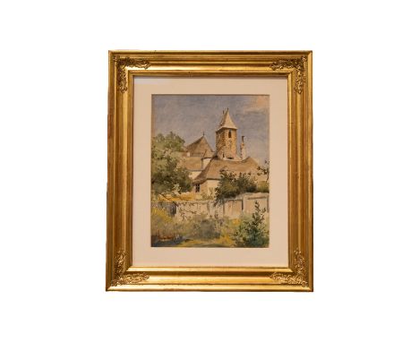 Marie Egner (1850-1940), Kirche in einem Dorf, Aquarell, links unten signiert M. Egner, gerahmt, 26 x 31 cm.