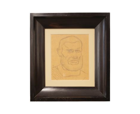 Albin Egger- Lienz, (1868- 1926), Bauernkopf , Portrait eines Bauerns , inklusive Widmung , Kohlestift auf braeunlichem Papie