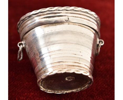 Silver, A silver novelty vesta case formed as a basket of fruit and vegetables, engine turned engraving to the body. Hallmark