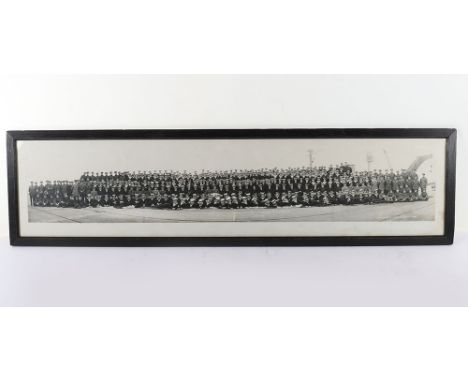 Framed Panoramic Photograph of the Officers and Ships Company HMS Furious July 1919, the black and white panoramic photograph