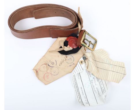 British Sealed Pattern of a Belt, Waist, Bandolier Equipment Leather with a buckle and leather loop. The belt is has labels a