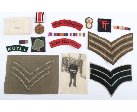 Cloth Insignia Grouping of Ernest R Collinson Royal Engineers, including a pair of printed regimental shoulder titles, printe