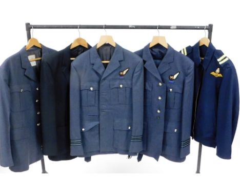 RAF Squadron Leader's uniforms, including a jacket and trousers, three further jackets, and a light coat.