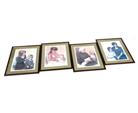 After William Dring (20thC School). Four portrait studies, comprising mother brushing child's hair, print, signed limited edi