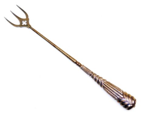 A Victorian silver handled toasting fork, with fluted decoration, Birmingham 1889,  29cm wide.