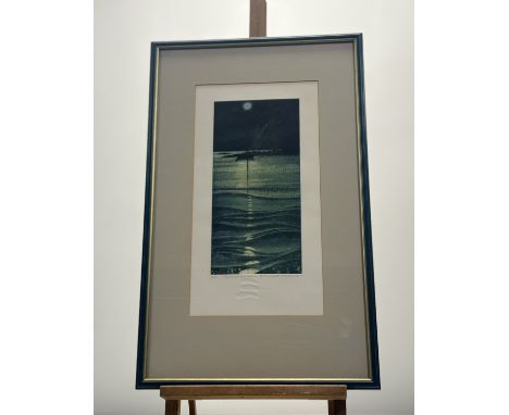 Elizabeth Morris R.A (British), Reflected Moons, aquatint etching 13/100, signed and titled in pencil, framed. (44cmx23cm)