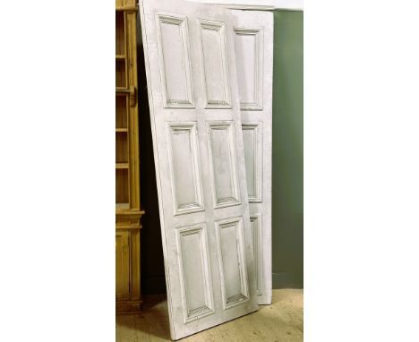 A pair of oak six panel white painted narrow doors with original brass hinges (h.237cm x l.84cm (each door) x w.5.5cm)