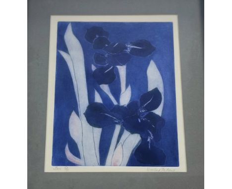 Winifred Pickard (British 1908-1996), Iris, etching in blue, 53/75, titled and signed pencil, framed. (plate 29.5cmx22cm)