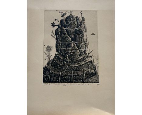Moreh, Mordechai (Israeli French 1937-), "Je Suis entre dans la pierre...", drypoint etching 19/25, signed and titled in penc