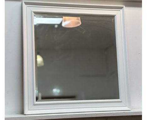 A Modern wooden white painted hall mirror, with bevelled glass panel. (overall 110cmx110cm)