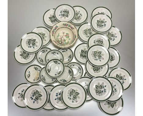 A set of twenty seven Maddock Vitreous Merry Leaves plates (w-18cm) and a set of ten saucers (w-14cm) together with a Myott I