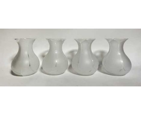A set of four colza lamp clear and sand-blasted glass "hurricane" shades (h. 19.5cm) (a/f crack to one) (4)