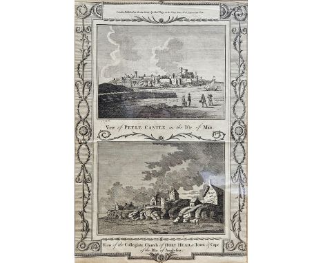 18th century framed Alex Hogg monochrome engraving - A view of Peele Castle in The Isle Of Man, plus A View of The Collegiate