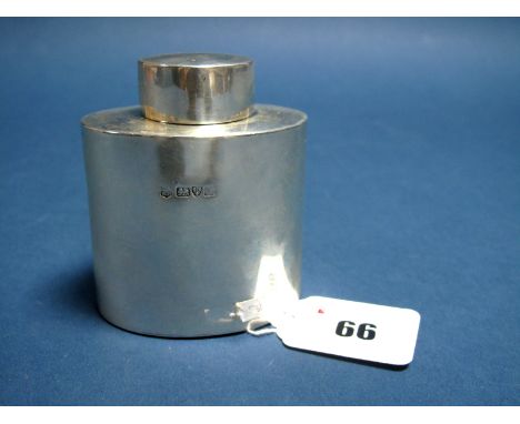 A Hallmarked Silver Caddy, (makers mark rubbed), Chester 1901, of plain oval form, base 7cm wide.