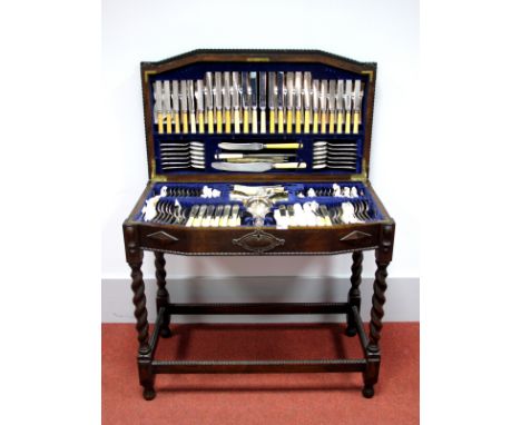 A c.1930's Twelve Setting Canteen of Plated Cutlery, comprising twelve each table knives and forks (one fork missing), smalle