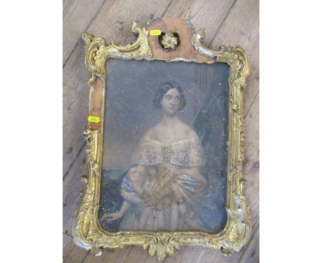 An Antique print, portrait of a woman