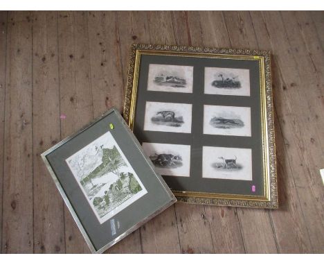 Six Antique prints, of dogs, framed as one, together with four Antique prints of horses and a Catherine Gribb, limited editio