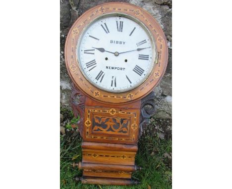 A Bibby Newport walnut and inlaid drop dial wall clock