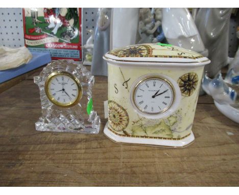 A small Waterford crystal mantel clock, together with a Wedgwood porcelain cased mantel clock