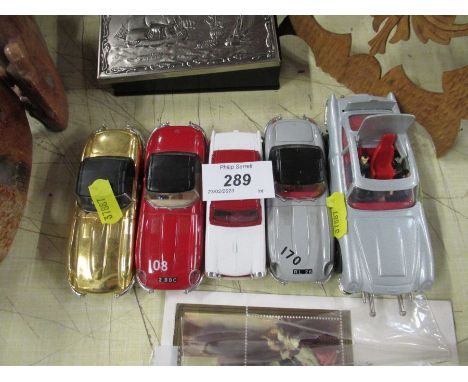 Five Corgi cars, to include the 007 Aston martin DB-5, three Jaguars etc