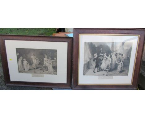 Two black and white prints, of girls dancing, together with a colour print of a landscape