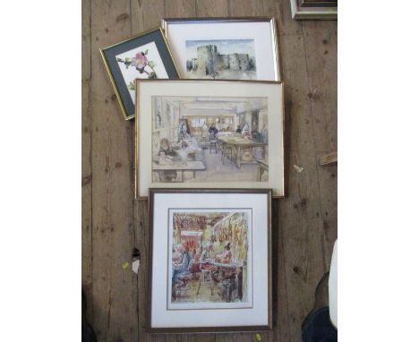 Rachel Hemming Bray, watercolour, The Wardrobe Bristol Old Vic, together with a colour print and two other pictures