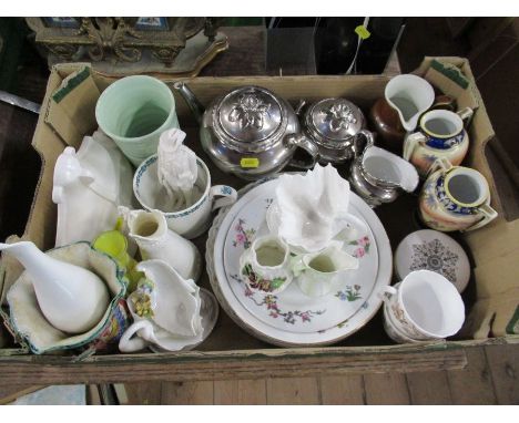 A box of china to include Royal Worcester, Parian figure etc