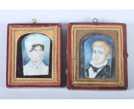 A pair of late 19th century portrait miniatures on ivory, a young woman and a gentleman, each signed Lafite, in frames 