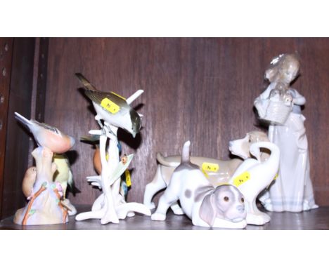 A Royal Worcester bisque porcelain group, "Chaffinches", and other collectable porcelain figures, including Lladro 