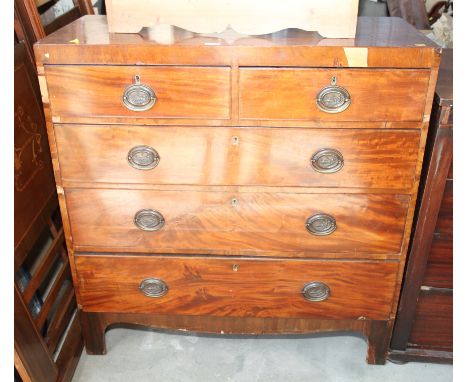 A 19th century mahogany chest of two short and three long drawers, on bracket supports, 40" wide 