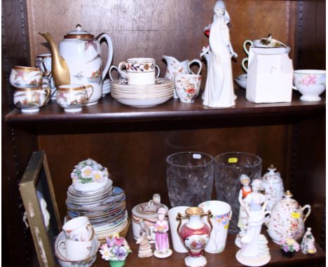 A blue cameoware portrait bust of Shakespeare, together with a Japanese egg shell porcelain teaset and collectable china 