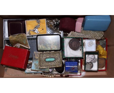 A collection of vintage costume jewellery, including necklaces, brooches, earrings, etc, an Oxford Education Committee bronze