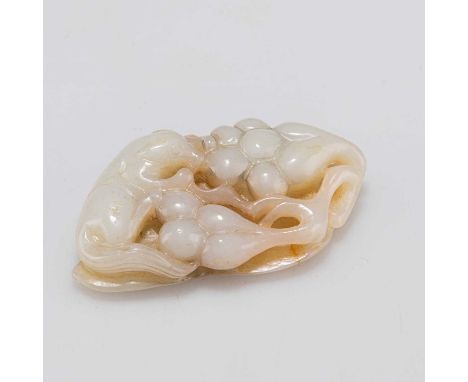 A CHINESE JADE GROUP OF A SQUIRREL AND GRAPEVINE carved openwork. 7cm wideIn very good condition without condition.