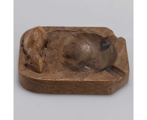 ROBERT THOMPSON OF KILBURN, A MOUSEMAN OAK ASHTRAY of typical form, with carved mouse signature. 10cm wide