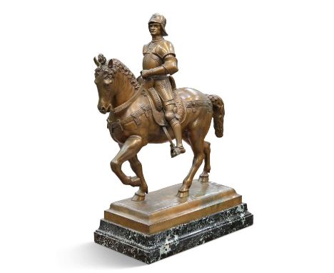 AFTER ANDREA DEL VEROCCHIO (ITALIAN 1435-1488), A BRONZE GROUP OF THE BARTOLOMEO COLLEONI MONUMENT on a marble base. 70cm hig