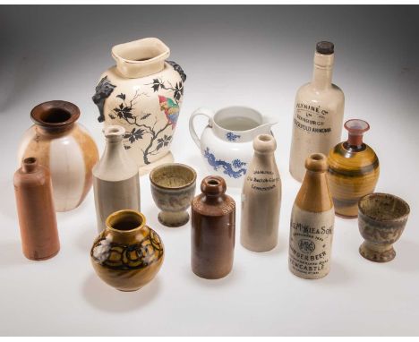 A GROUP OF STONEWARE AND CERAMIC BOTTLES including a Plynine Co Ltd Edinburgh household ammonia bottle; a Hulstkamp Rotterdam