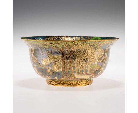 DAISY MAKEIG-JONES FOR WEDGWOOD - A FAIRYLAND LUSTRE K'ANG HSI BOWL decorated in the Woodland Elves V (Woodland Bridge) and G