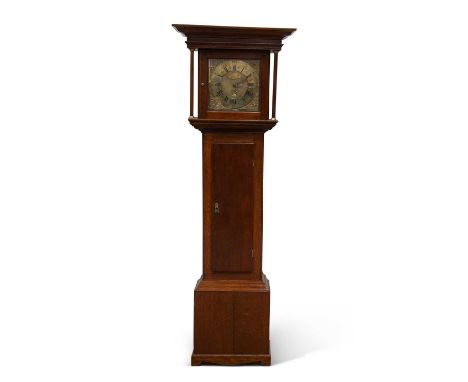 AN 18TH CENTURY OAK THIRTY-HOUR LONGCASE CLOCK, SIGNED JOHN PORTHOUSE, PENRITH the 11-inch square brass dial with date apertu