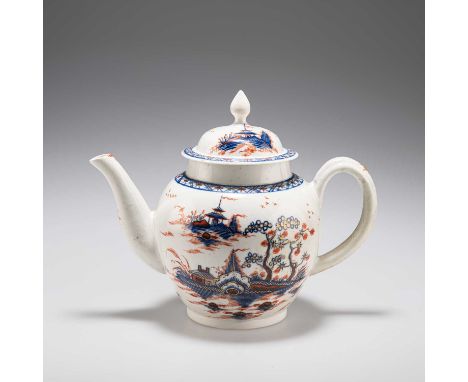 A JOHN PENNINGTON LIVERPOOL TEAPOT AND COVER, CIRCA 1770-80 'Cannonball' pattern, in an Imari palette. Length across handle a