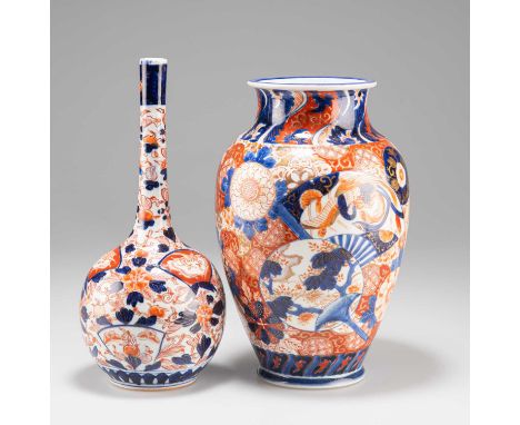 TWO JAPANESE IMARI VASES, LATE 19TH/EARLY 20TH CENTURY the first of shouldered ovoid form, signed; the second bottle-shaped. 