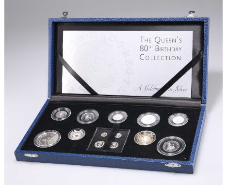 'THE QUEEN'S 80TH BIRTHDAY COLLECTION, A CELEBRATION IN SILVER' PROOF COIN SET by the Royal Mint, a set of thirteen .925 ster