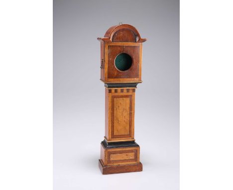 A 19TH CENTURY MAHOGANY MINIATURE LONGCASE CLOCK POCKETWATCH HOLDER 37cm high