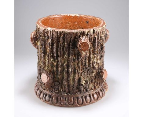 A VICTORIAN SALT-GLAZED STONEWARE 'TREE TRUNK' PLANTER 30cm high