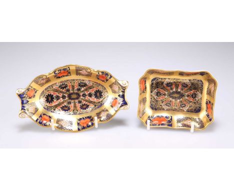 TWO ROYAL CROWN DERBY IMARI TRINKET DISHES each decorated to pattern no. 1128, red printed marks. (2) Larger 14cm wideFirst q