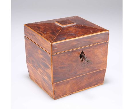 AN EARLY 19TH CENTURY MAHOGANY TEA CADDY of plain square-section. 12cm wide