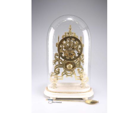 A BRASS SKELETON CLOCK the single chain fusee movement with anchor escapement, 4-inch brass chapter ring with Roman numerals,