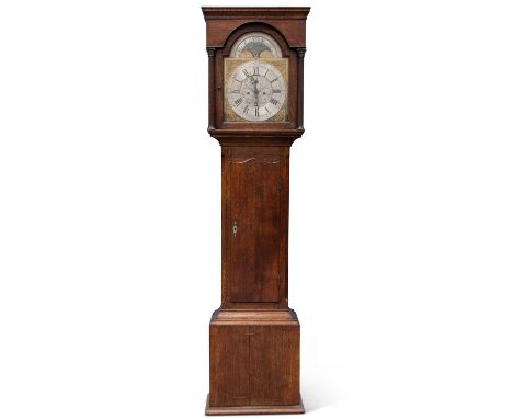 AN 18TH CENTURY OAK EIGHT-DAY LONGCASE CLOCK, JAMES HEWITT, SUNDERLAND (1749-52) the square hood with arched dial with broad 