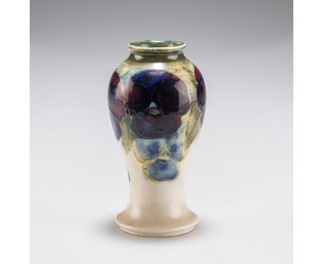 A WILLIAM MOORCROFT SMALL BURSLEM 'PANSY' PATTERN POTTERY VASE baluster form, tubelined and hand-painted in tones of purple a