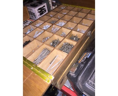 2 wooden boxes containing various tools, parts, nails, etc 