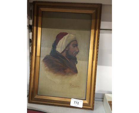 R. Trinidad. Oil on canvas of an Eastern man 
